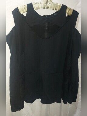 Michel Studio Black Cut Out Shoulder Long Sleeve Top